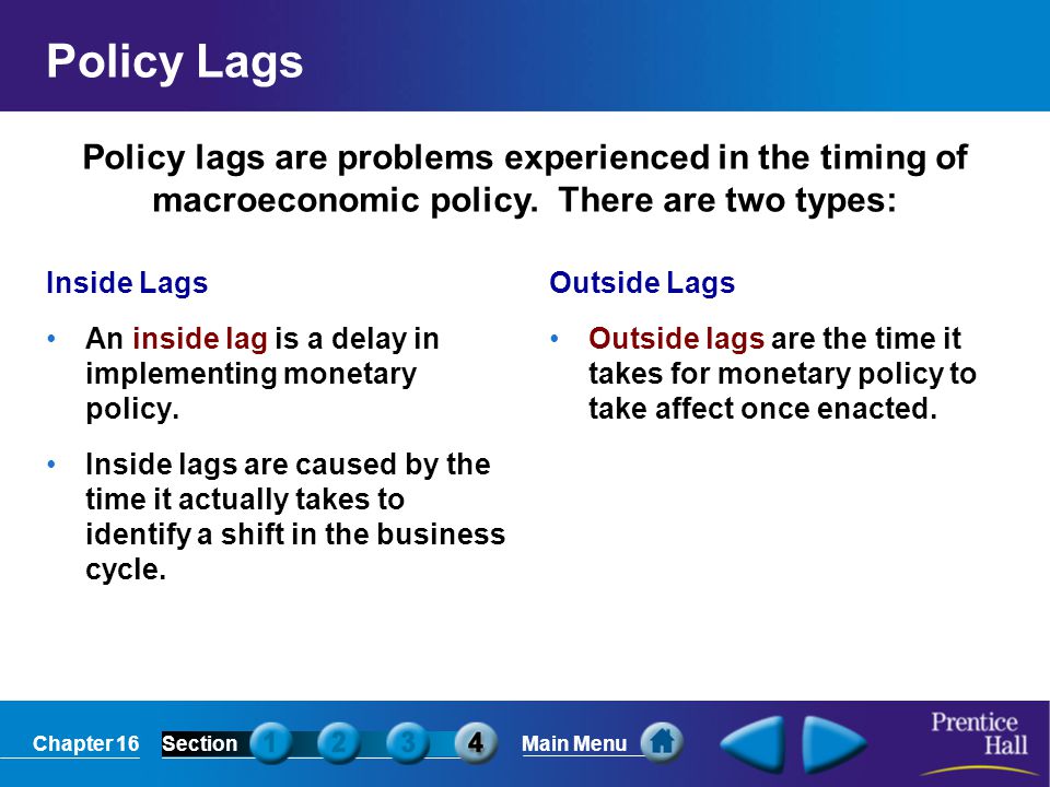 Lags in the Monetary and Fiscal Policy
